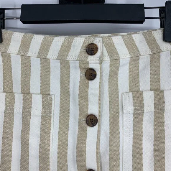 Old Navy Skirt Beige Tan Stripe A Line Pocket Mini Button Front - Picture 3 of 9